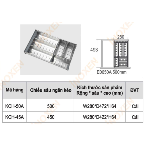 Khay chia thìa dĩa dụng cụ nhà bếp ngăn kéo inox KCH50E - INOXEN