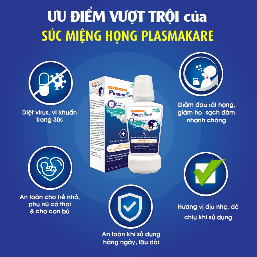 Nước Súc Họng Miệng Nano Bạc PlasmaKare Chai Mini 150ml: Dịu họng, Giảm ho, Sạch đờm