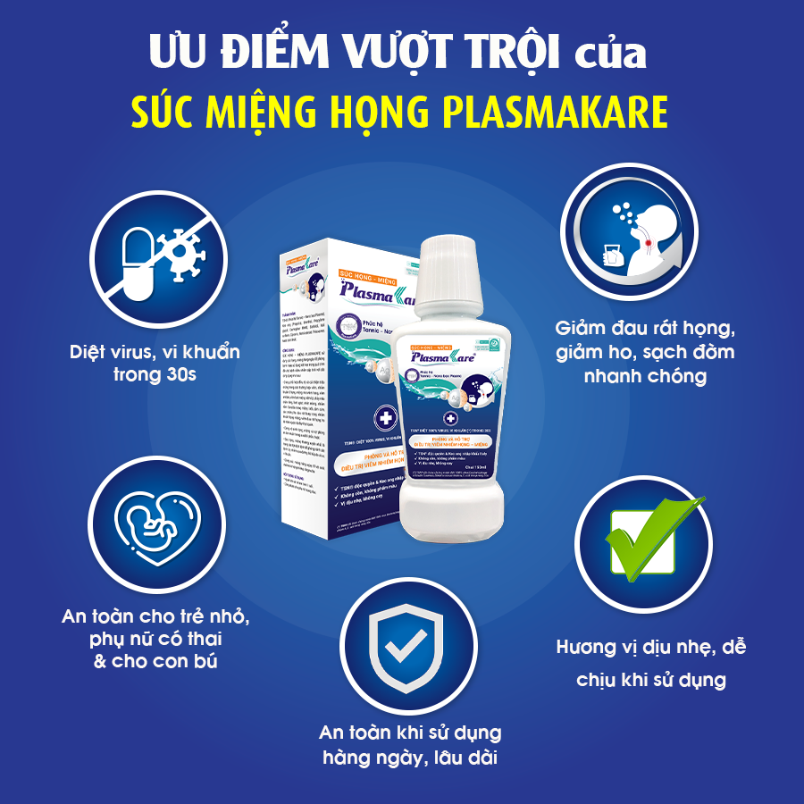 Súc Họng Miệng Nano Bạc PlasmaKare - Giảm Ho Sạch Đờm - Cho Hơi Thở Thơm Mát Chai 150m