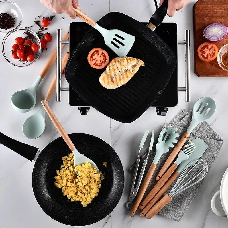 Đồ Dùng Nhà Bếp Silicone Đồ Dùng Bộ Chịu Nhiệt Nhà Bếp Chống Dính Nấu Đồ Dùng Dụng Cụ Nướng Bánh Với Hộp Lưu Trữ Nấu Dụng Cụ