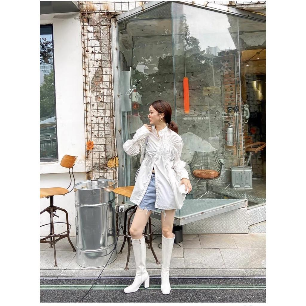 Bốt đùi nữ da bóng gót 8 phân lót lông (Mã 9999