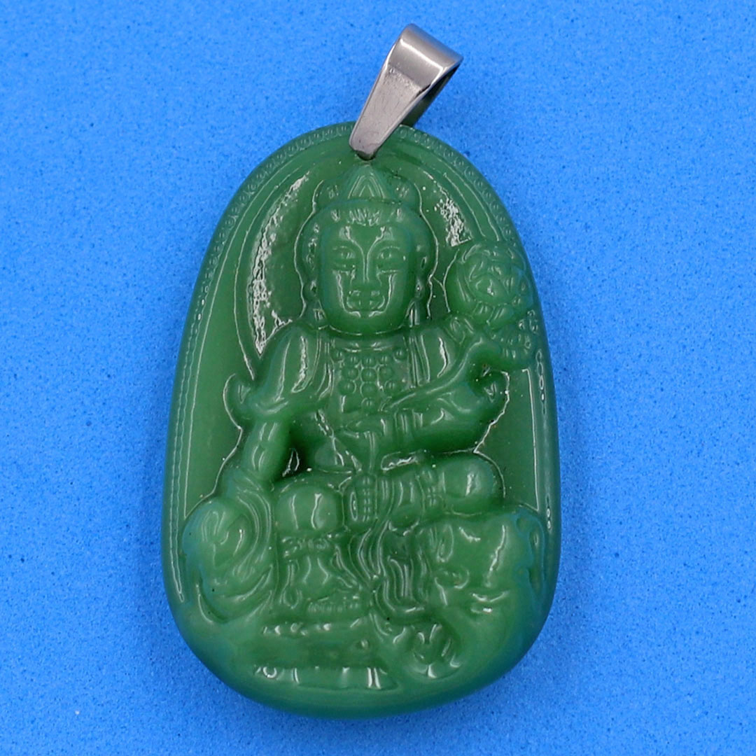 Mặt Phật Bồ tát Phổ hiền đá thạch anh xanh 5cm