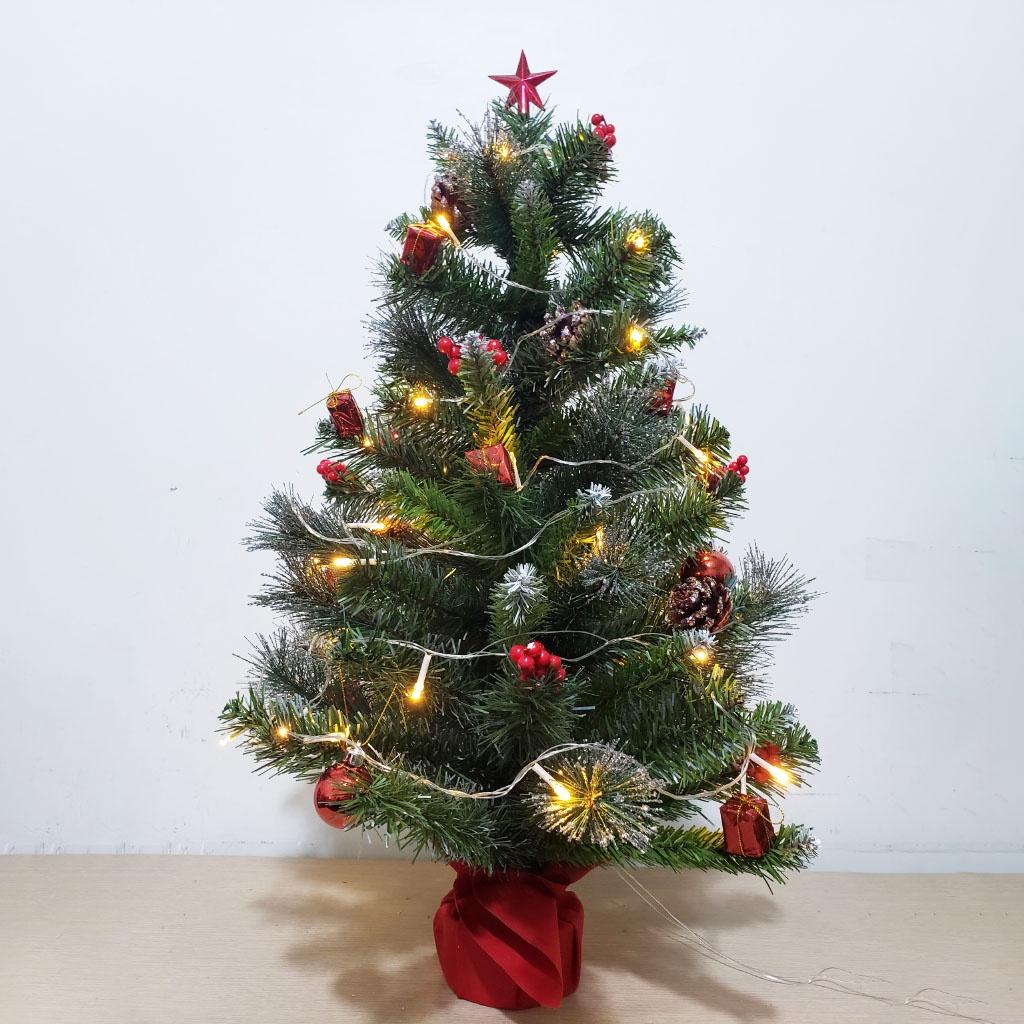 Cây thông noel 3 loại lá sẵn phụ kiện cây trang trí giáng sinh - Cây thông+Led vàng
