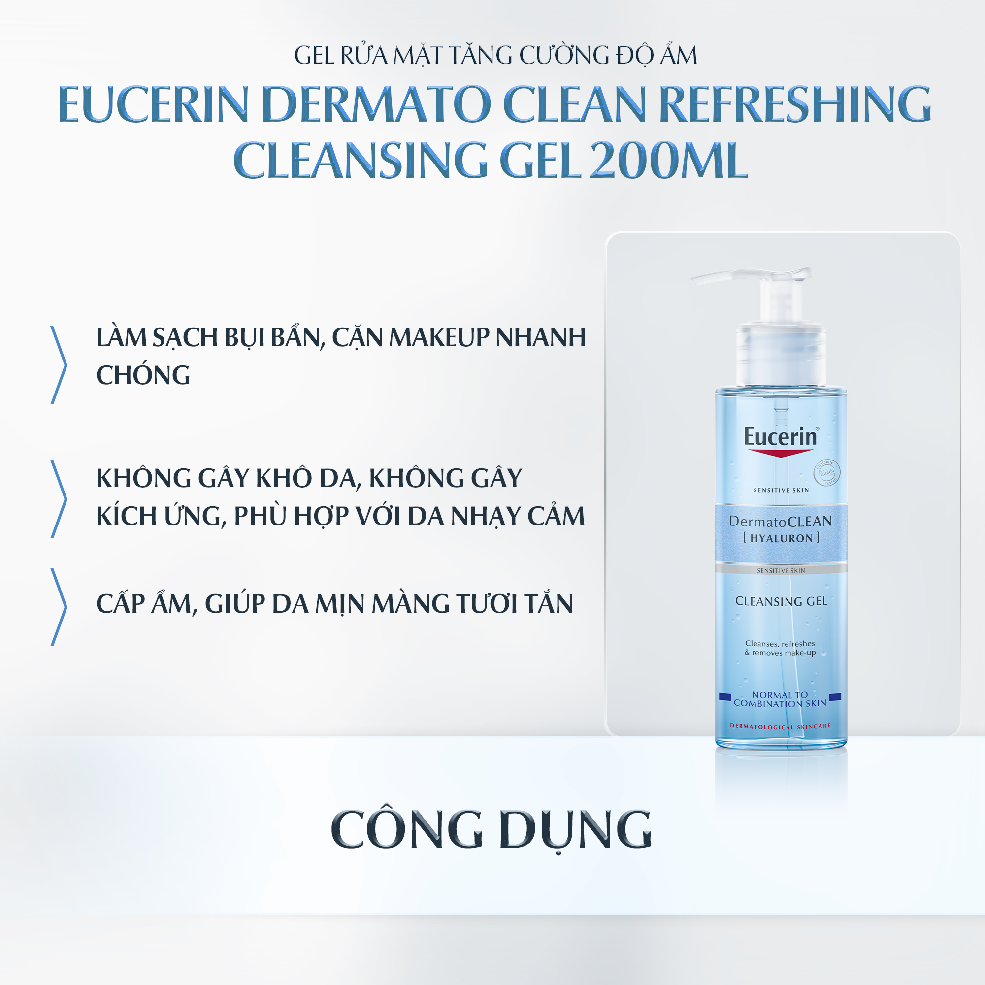 Gel Rửa Mặt Eucerin DermatoCLEAN HYALURON Cleansing Gel Da Nhạy Cảm