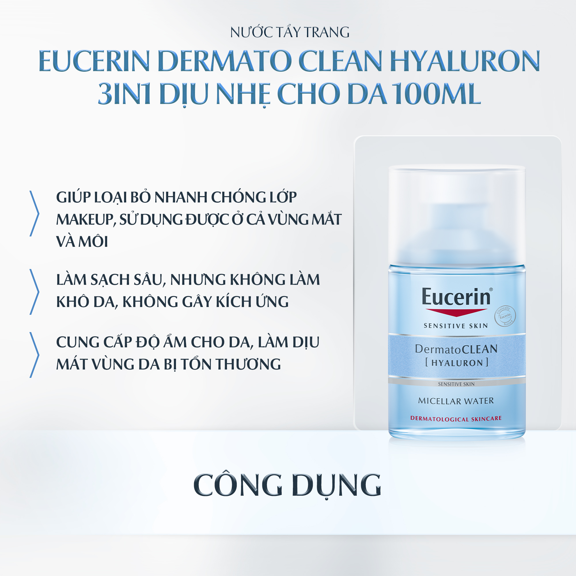 Nước tẩy trang dịu nhẹ cho da nhạy cảm Eucerin DermatoCLEAN Micellar 100ml