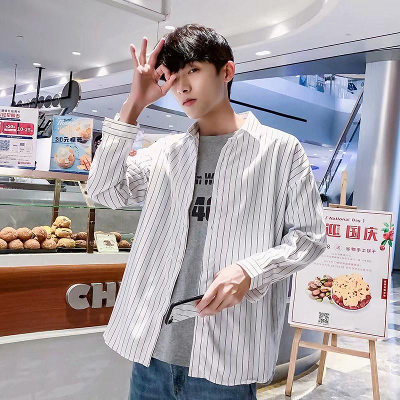 Áo sơ mi nam tay dài họa tiết sọc thời trang phong cách
