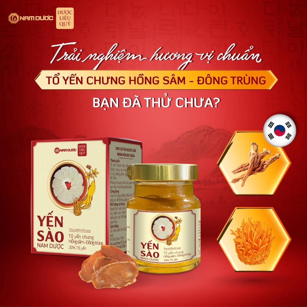 Yến sào Nam Dược 70ml tổ yến chưng hồng sâm và đông trùng giúp bồi bổ, tăng sức đề kháng, ngăn ngừa mệt mỏi