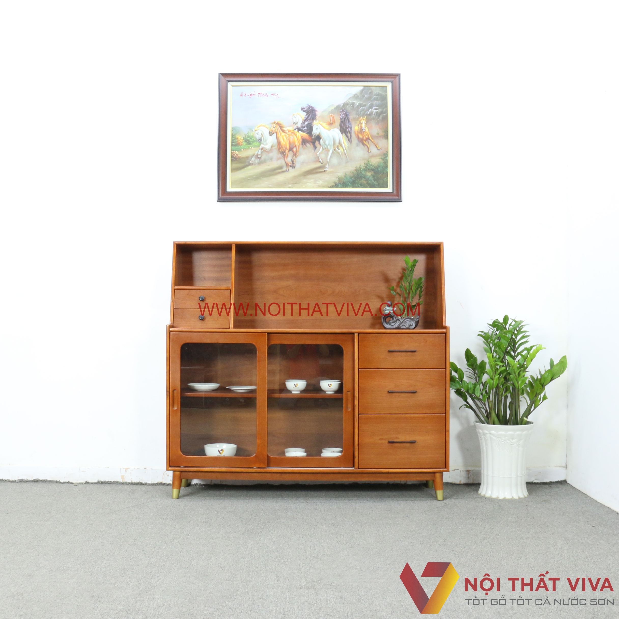 Tủ Đựng Chén Bát Hiện Đại Gỗ Tự Nhiên Màu Xoan Đào Đẹp Bền Bỉ Giá Rẻ