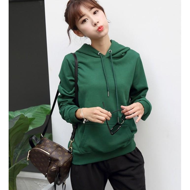 Áo hoodie Nỉ trơn form rộng màu xanh lá xậm Áo Khoác Hoodie Form Rộng Tay Dài của Hàn Quốc Chất Nỉ Bông Mới 2019-áo Hoodie hàn quốc