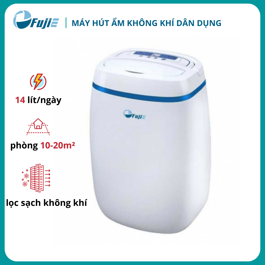 Máy hút ẩm lọc không khí dân dụng FujiE HM-614EB, công suất 14 lít/ngày khay chứa 2,5 lít cho phòng 10-20m2 - Hàng chính hãng