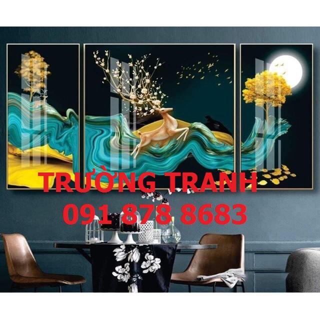 Tranh tráng gương hươu tuần lộc tranh treo tường tài lộc đặt theo yêu cầu 30*60 60*60cm hợp phong thủy