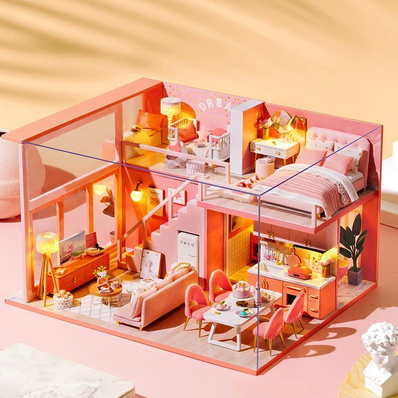 Mô hình nhà búp bê DIY Doll House Miniature_ HAPPY MOMENT _Tặng TẤM CHE BỤI + KEO