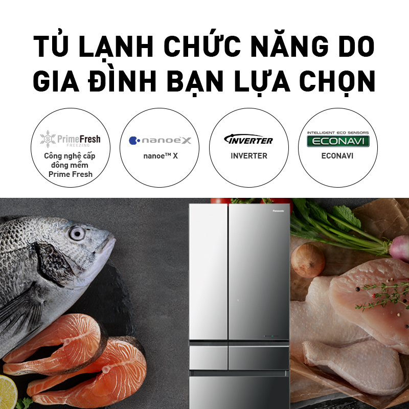 Tủ Lạnh 6 Cánh Panasonic 589 Lít NR-F603GT-X2 - Công nghệ diệt khuẩn độc quyền - Hàng chính hãng