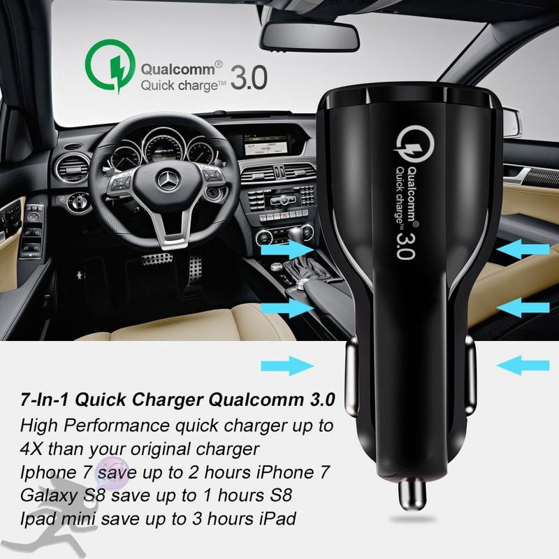 TẨU SẠC NHANH HỖ TRỢ CHUẨN QUICK CHARGE 3.0, trên ô tô, Gồm 2 Cổng USB QC 3.0&amp;3.1A