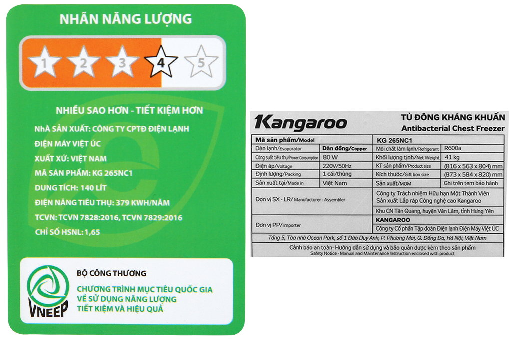 Tủ đông Kangaroo 140 lít KG 265NC1 - Hàng chính hãng (Giao toàn quốc)