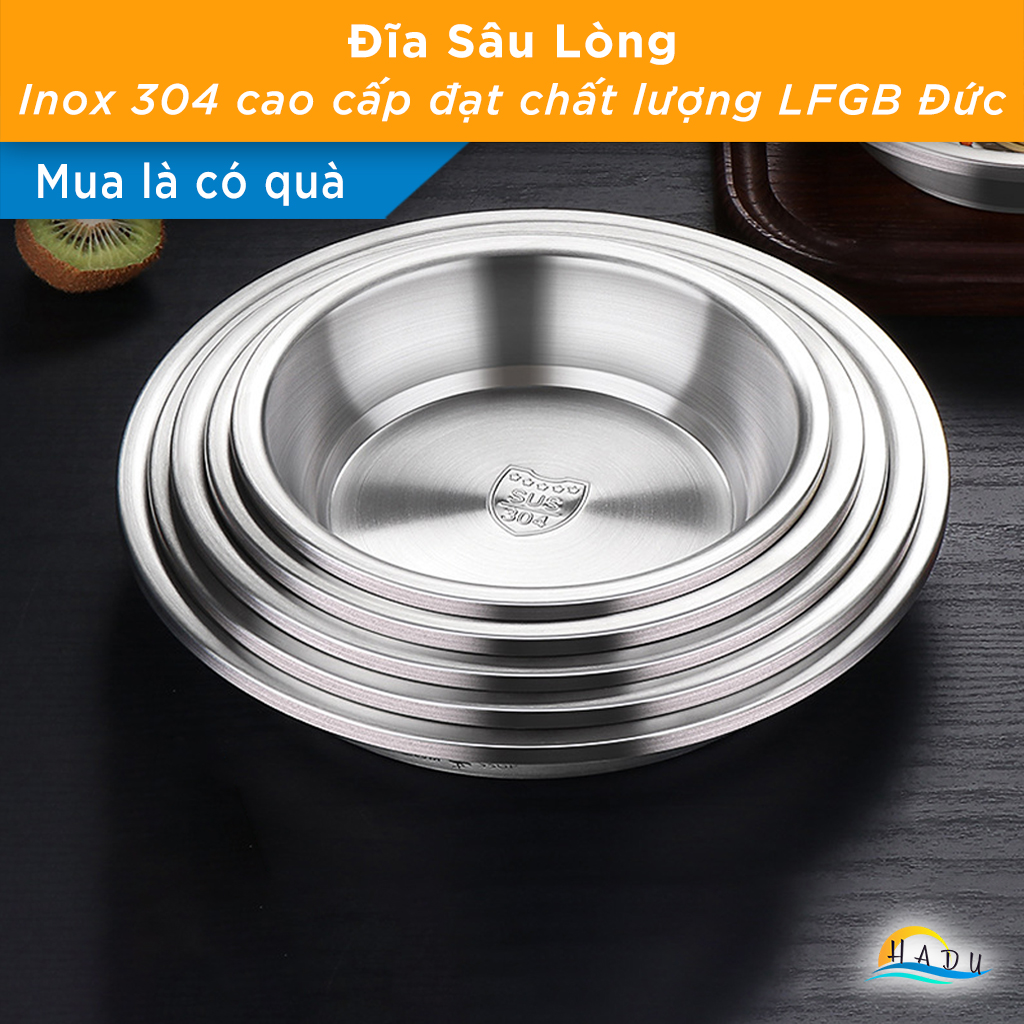 Đĩa Inox 304 Tròn Kiểu Hàn Quốc Sâu Lòng Cao Cấp 18cm 20cm 22cm 24cm 26cm 28cm Đạt Tiêu Chuẩn Chất Lượng Đức SSGP