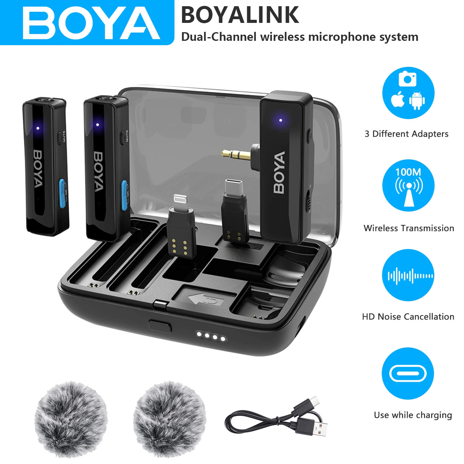 BoyaLink - Micro thu âm không dây 3 trong 1 dành cho Điện Thoại/ Máy Ảnh - Hàng chính hãng