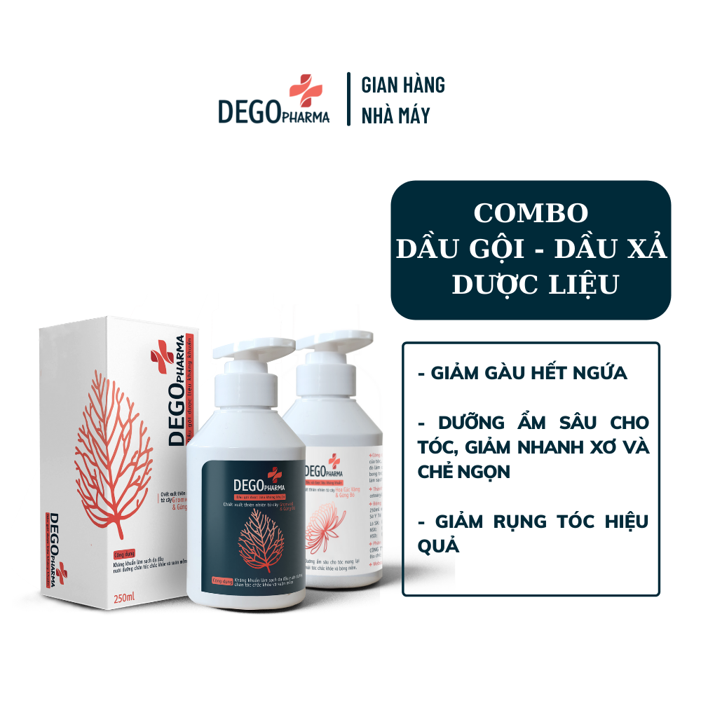 Combo Dầu Gội Xả Gừng Đỏ DEGO PHARMA 250ml - Giảm Rụng Tóc &amp; Giúp Tóc Suôn Mượt