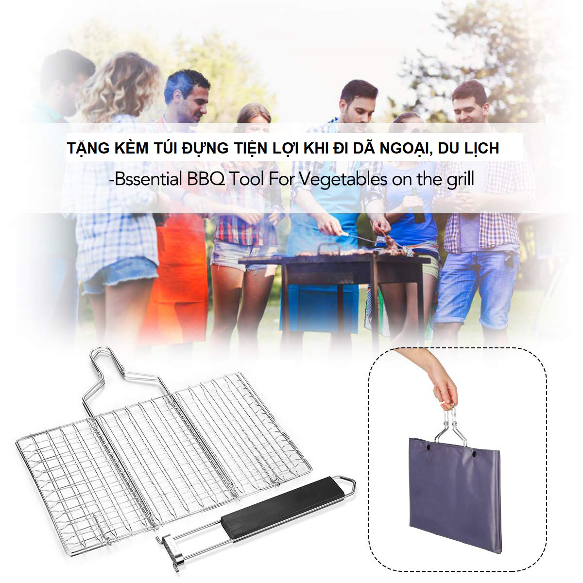 Vỉ Nướng BBQ Thép Không Gỉ Cao Cấp (Tặng Kèm Túi Đựng) Hàng Chính Hãng Home Basics