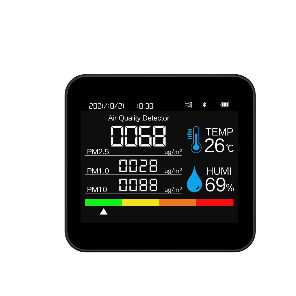 9 in 1 BT Air Quality Monitor CO2 Meter Carbon Dioxide Detector Time/Date CO2 TVOC HCHO PM2.5 PM1.0 PM10 Temperature Humidity Detection Support APP Control with Alarm Function for Home Office Car
