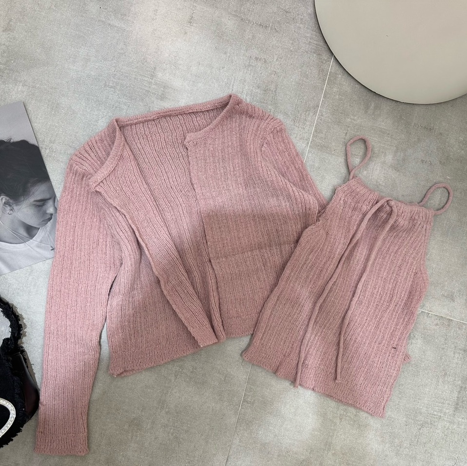SET ÁO LEN CROPTOP DÂY CỔ YẾM TRƠN PASTEL + ÁO KHOÁC CARDIGAN LỬNG TAY DÀI DẠO PHỐ ĐI CHƠI ĐI BIỂN ĐI TIỆC