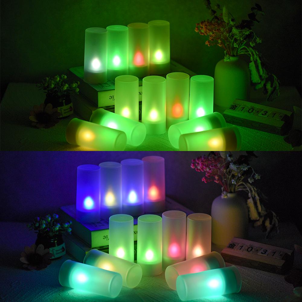 Bộ 12 Đèn Led Hình Nến Không Lửa Có Thể Sạc Lại Bằng Cổng Usb 5V Nhiều Màu Sắc