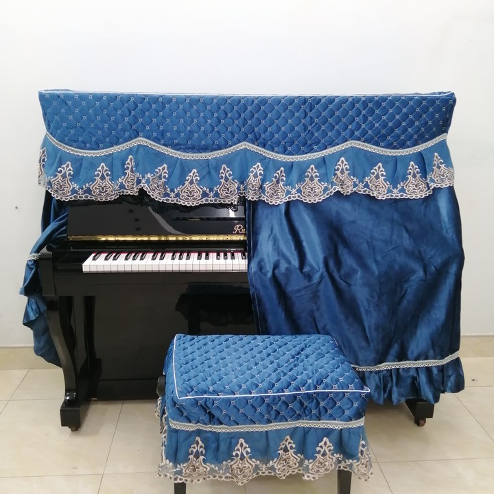 BỘ KHĂN PHỦ ĐÀN PIANO CƠ MÀU XANH NƯỚC BIỂN