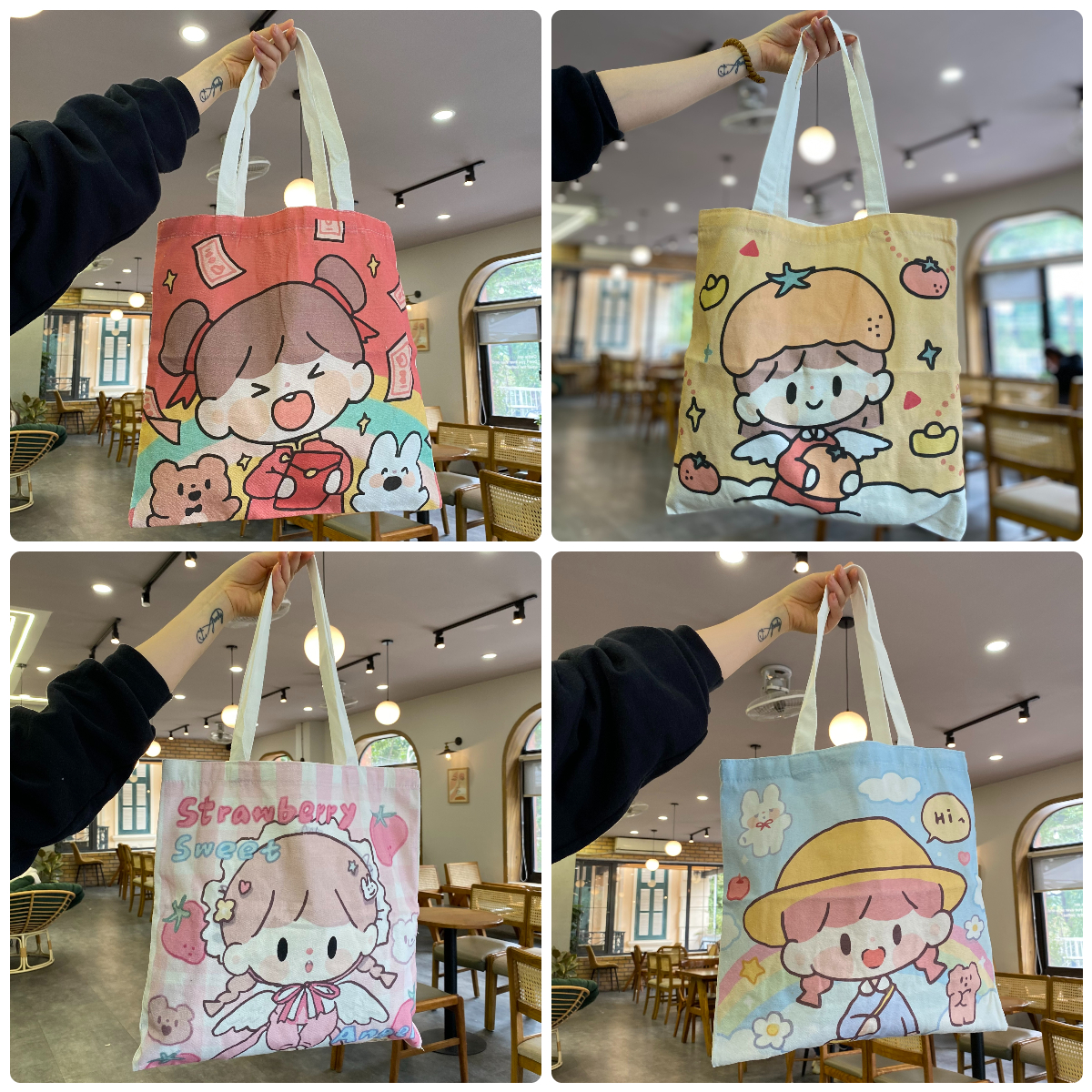 Túi tote nữ xinh con vật thú cưng cute canvas đeo vai đẹp cỡ lớn vừa sách vở giá rẻ thời trang học sinh dễ thương