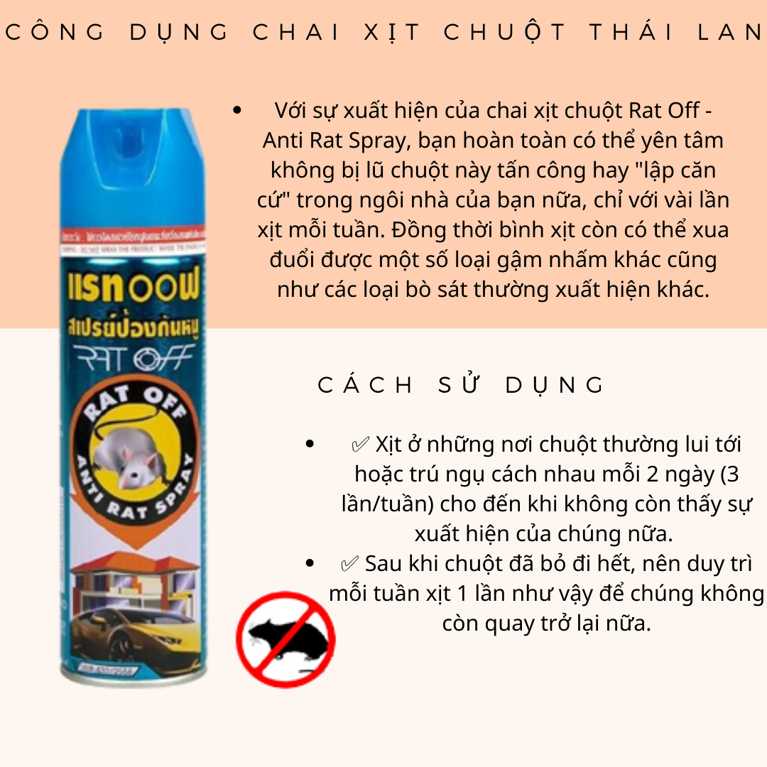 Chai Xịt Đuổi Chuột Rat Off - Anti Rat Spray Thái Lan 200ml Tặng kèm móc khóa (Mẫu Ngẫu nhiên)