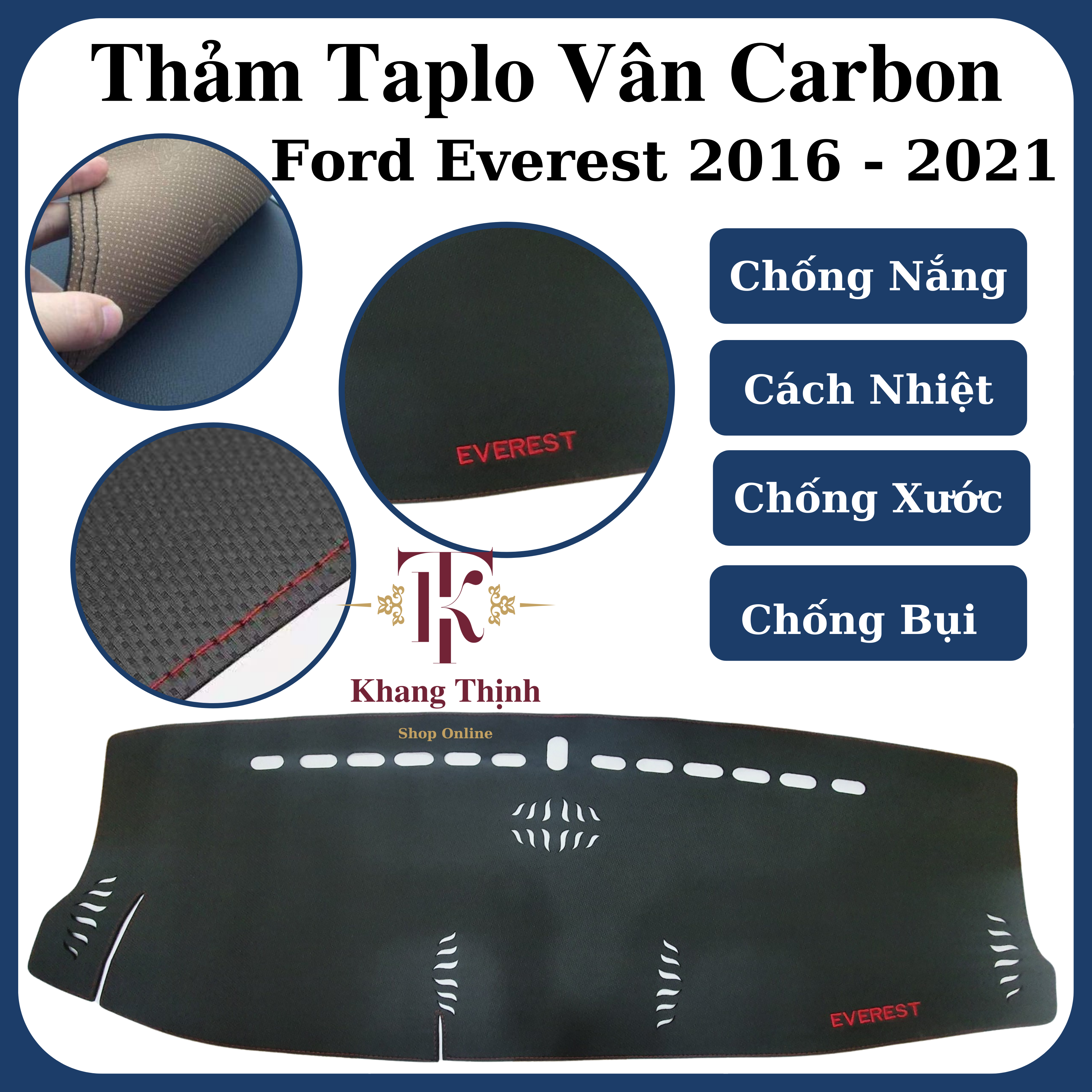 Thảm Da Taplo Dành Cho Xe Ford Everest 2016 - 2021 Vân Carbon Cao Cấp