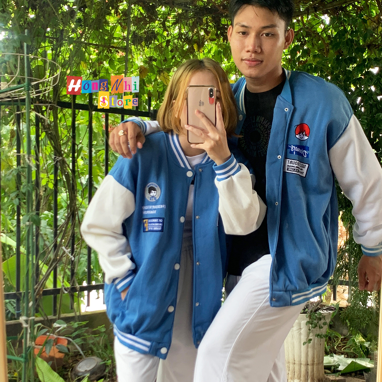 Áo Khoác Bomber Thêu Hình Cô Bé Cậu Bé Ulzzang Unisex Dáng Rộng Nam Nữ - MM - M