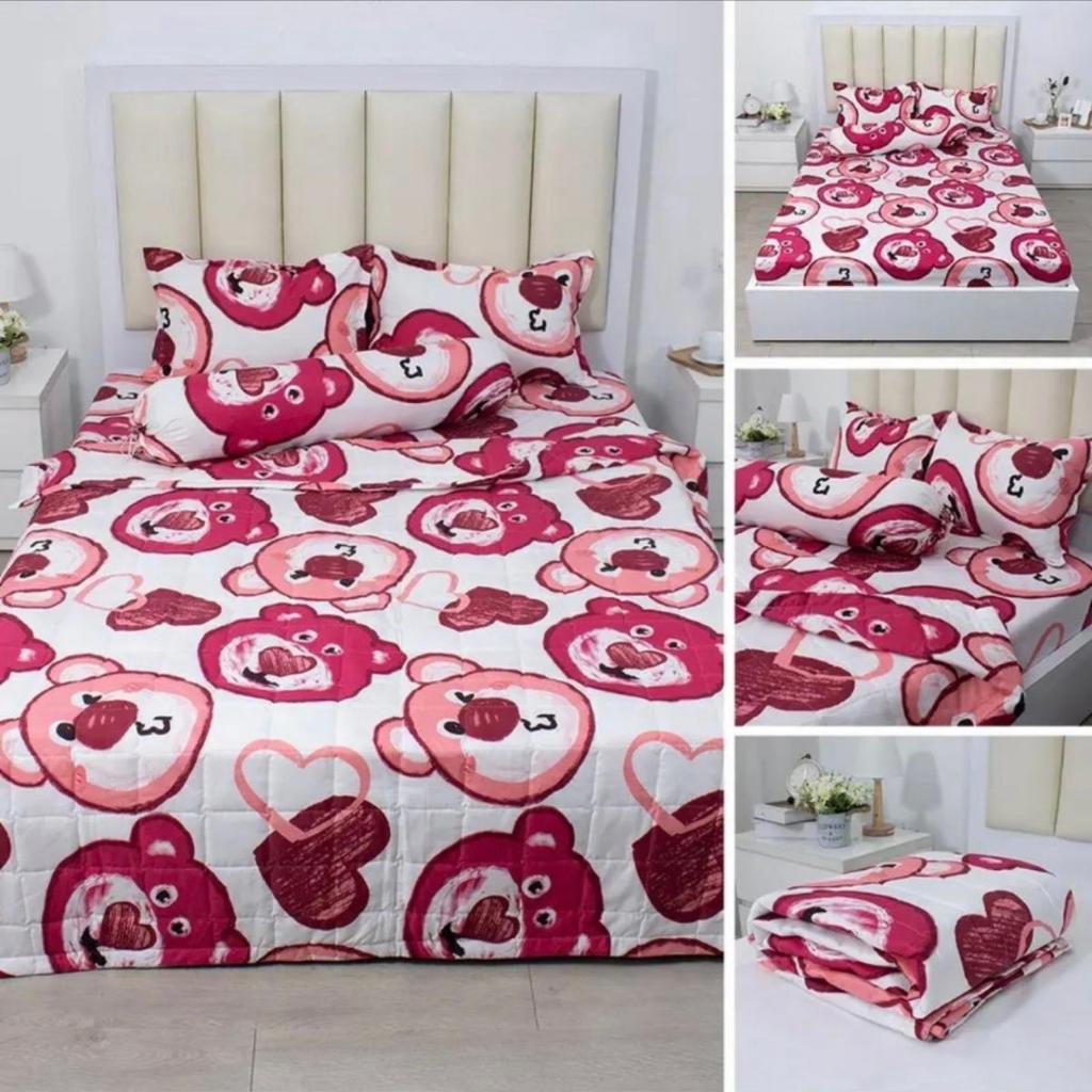 Bộ Ga Gối Poly Hàn 1m6/1m8 mẫu gấu dâu to