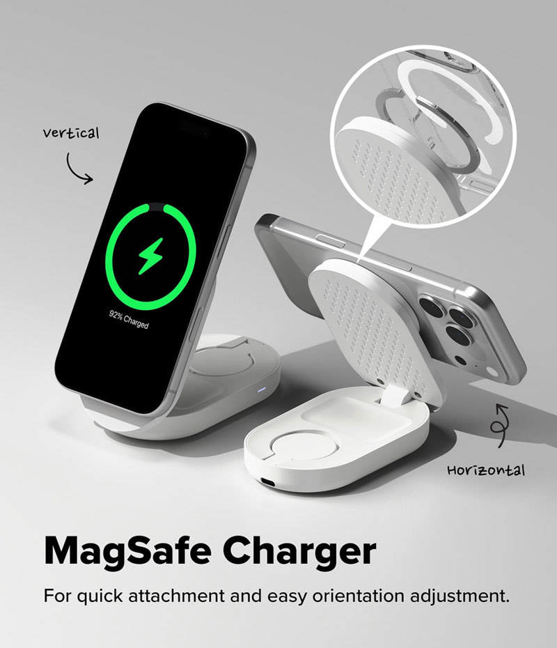 Đế sạc Ringke Stand Qi2 25W 3-in-1 Folding Magnetic Wireless Charger - Hàng Chính Hãng