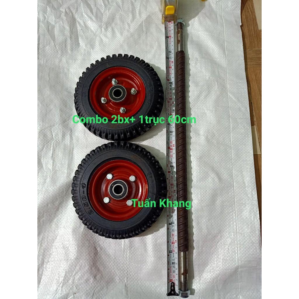 Combo 2 bánh xe 20cm và trục 60cm răn 17ly