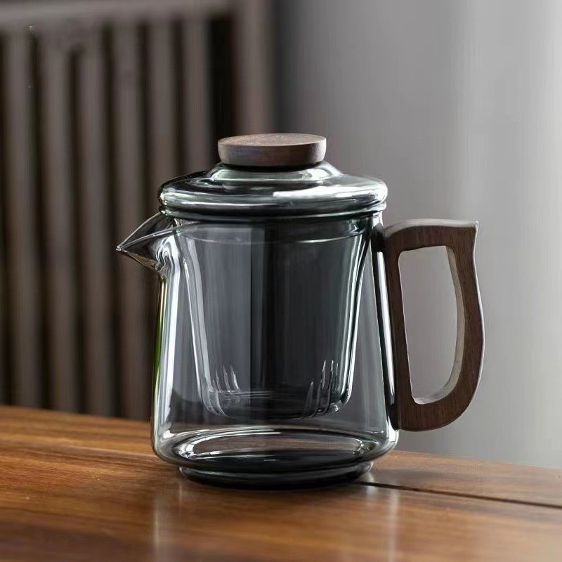 Ấm Pha Trà Thủy Tinh Có Lõi Lọc Quai Gỗ Thể Tích 500ml