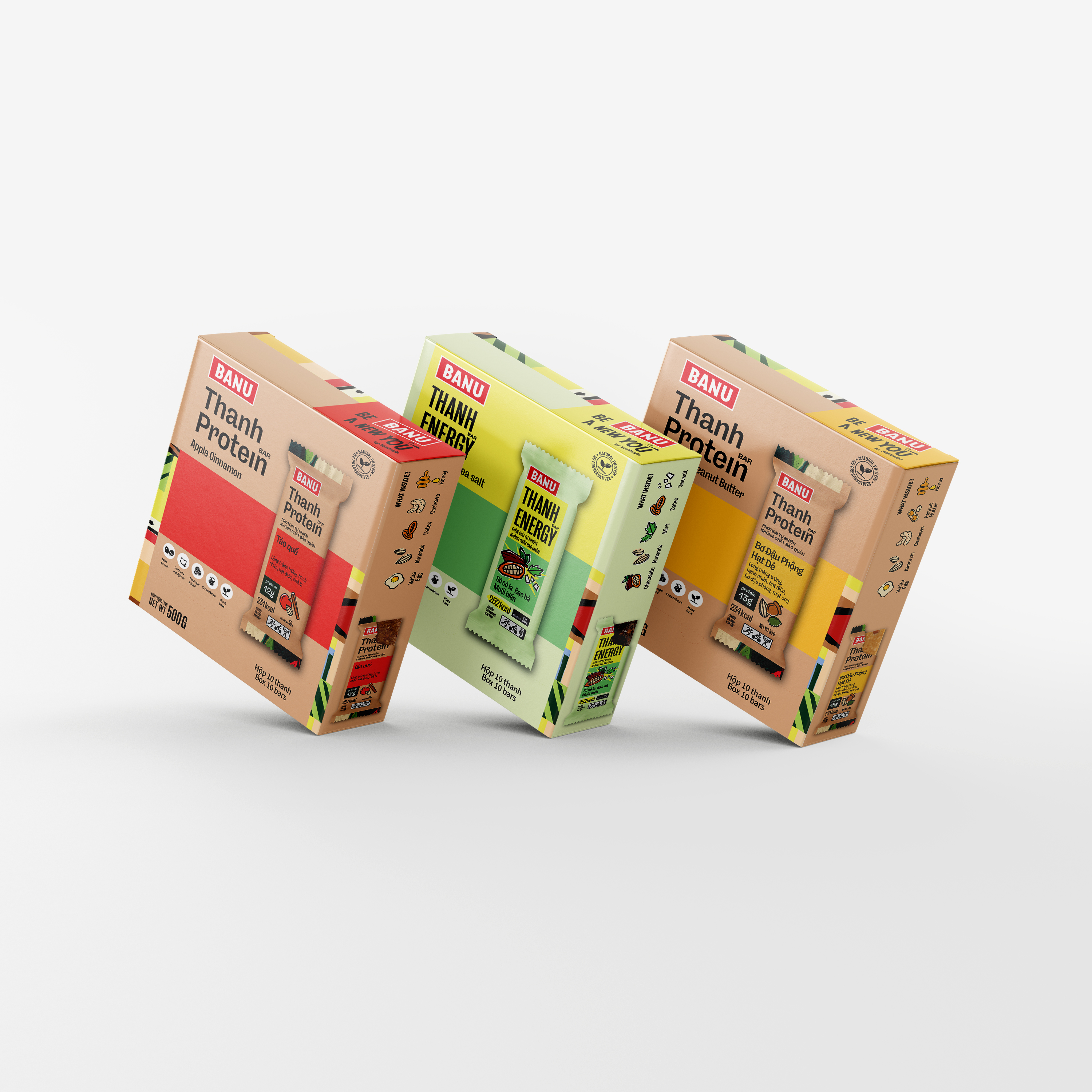 Hộp 10 Thanh Protein Bar 365Begin - BANU Bơ Đậu Phộng Hạt Dẻ – Dành Cho Người Tập Gym Tập Luyện Thể Thao