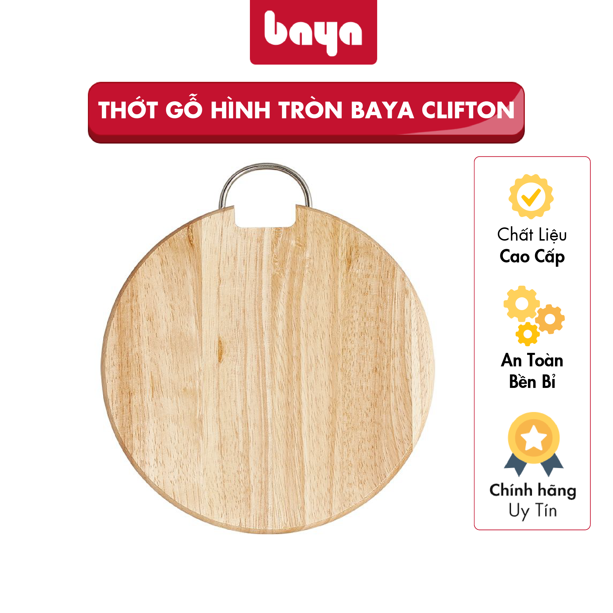 Thớt Gỗ Hình Tròn BAYA CLIFTON Có Quai Xách Tiện Lợi, Làm Từ Gỗ Cao Su Có Độ Bền Cao, Chống Bám Dính, Chống Mùi Hiệu Quả, Dễ Dàng Vệ Sinh 1072334