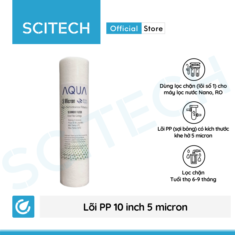 Combo 10 lõi lọc nước số 1 PP 10 inch 5 micron dùng trong máy lọc nước Nano/UF/RO, bộ lọc thô - Hàng chính hãng