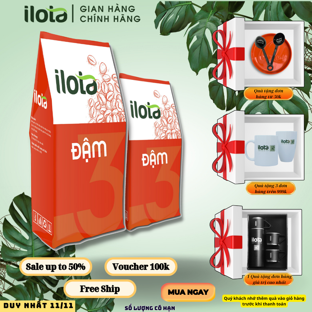 Cà phê rang xay nguyên chất ILOTA 3 ĐẬM gói 500gr