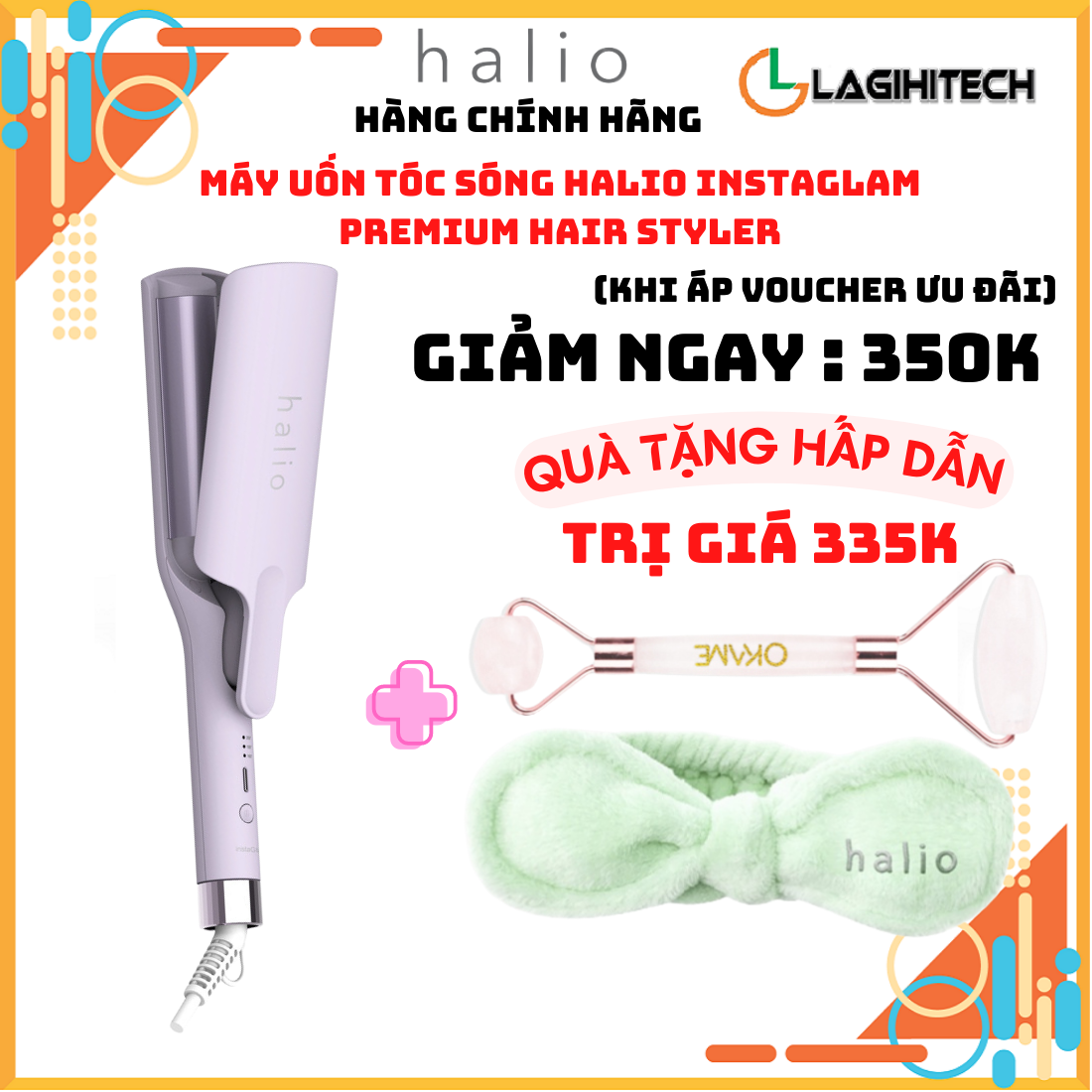 Máy Uốn Tóc Halio instaGlam Premium Hair Styler Tạo Xoăn Sóng Nước Hippie - Bóng Mượt x6 lần, Trục 28mm