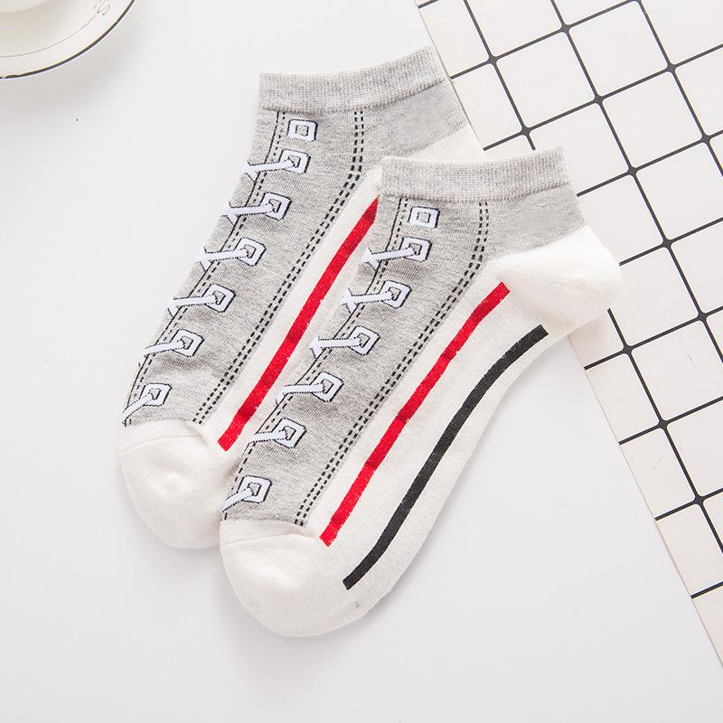 2021 Mới Nam Cotton Thuyền Tất Thời Trang Ngộ Nghĩnh Giày Vớ Thể Thao Đại Học Phong Cách Cặp Đôi Vớ Vải Nữ Thuyền Vớ Khỏa Thân Tất Color: Gray