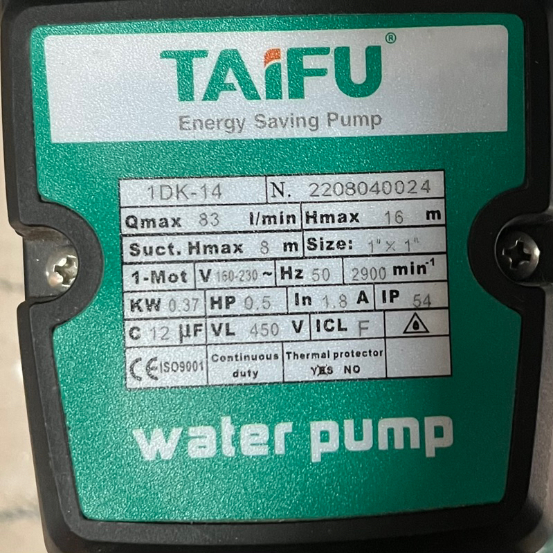 Máy bơm nước ly tâm 370W (0.5HP) TAIFU 1DK-14 - Bảo hành 1 năm ( Cam kết hàng chính hãng )