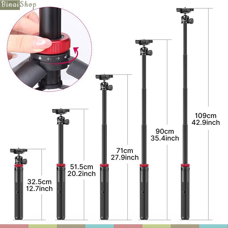 Ulanzi MT-44 - Tripod Mini Cho Máy Ảnh, Điện Thoại, Tải Trọng 1.5 Kg, Chiều Cao Tối Đa 109cm- Hàng chính hãng