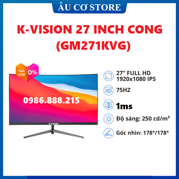 Màn hình K-Vision 27 inch cong IPS tràn viền 75Hz mới - HÀNG CHÍNH HÃNG
