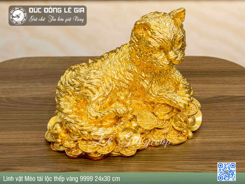 Linh vật mèo tài lộc thếp vàng 9999 - 24x30cm