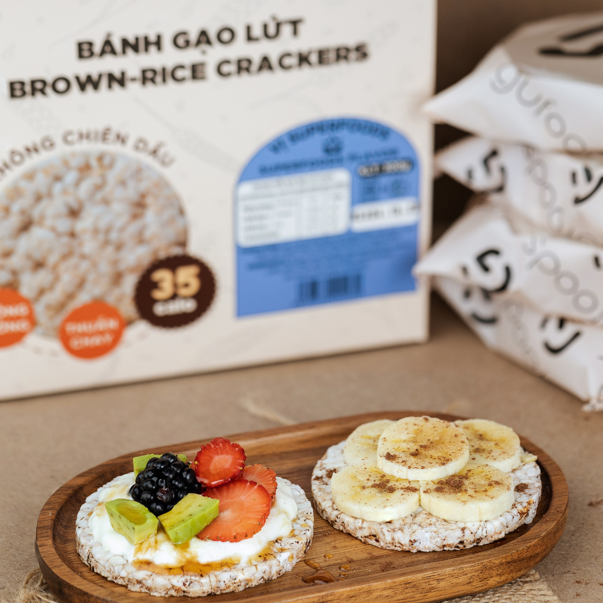 Bánh gạo lứt GUfoods vị Superfoods - Không chiên dầu, Không đường, Từ gạo và ngũ cốc nguyên hạt, Lành mạnh, Phù hợp Eat clean, Ăn vặt healthy, Thực dưỡng, Tập gym, Thuần chay