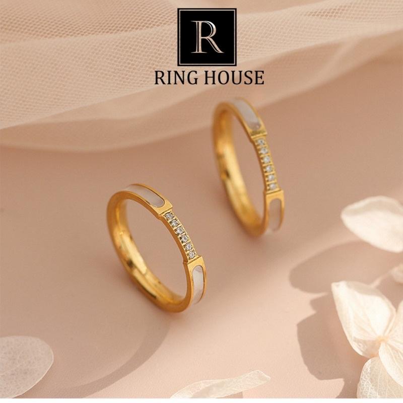 Nhẫn Cho Cặp Đôi Nam Nữ Khảm Xà Cừ Đính Đá Zircon Vàng Gold Đẹp Ring House