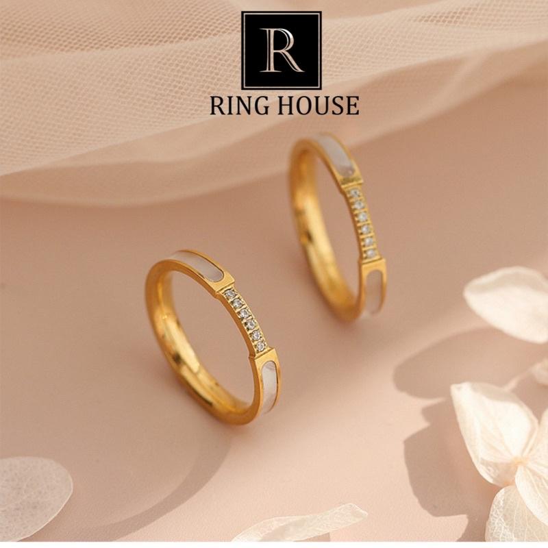 (Titan) Nhẫn Cho Cặp Đôi Nam Nữ Khảm Xà Cừ Đính Đá Zircon Vàng Gold Đẹp Ring House