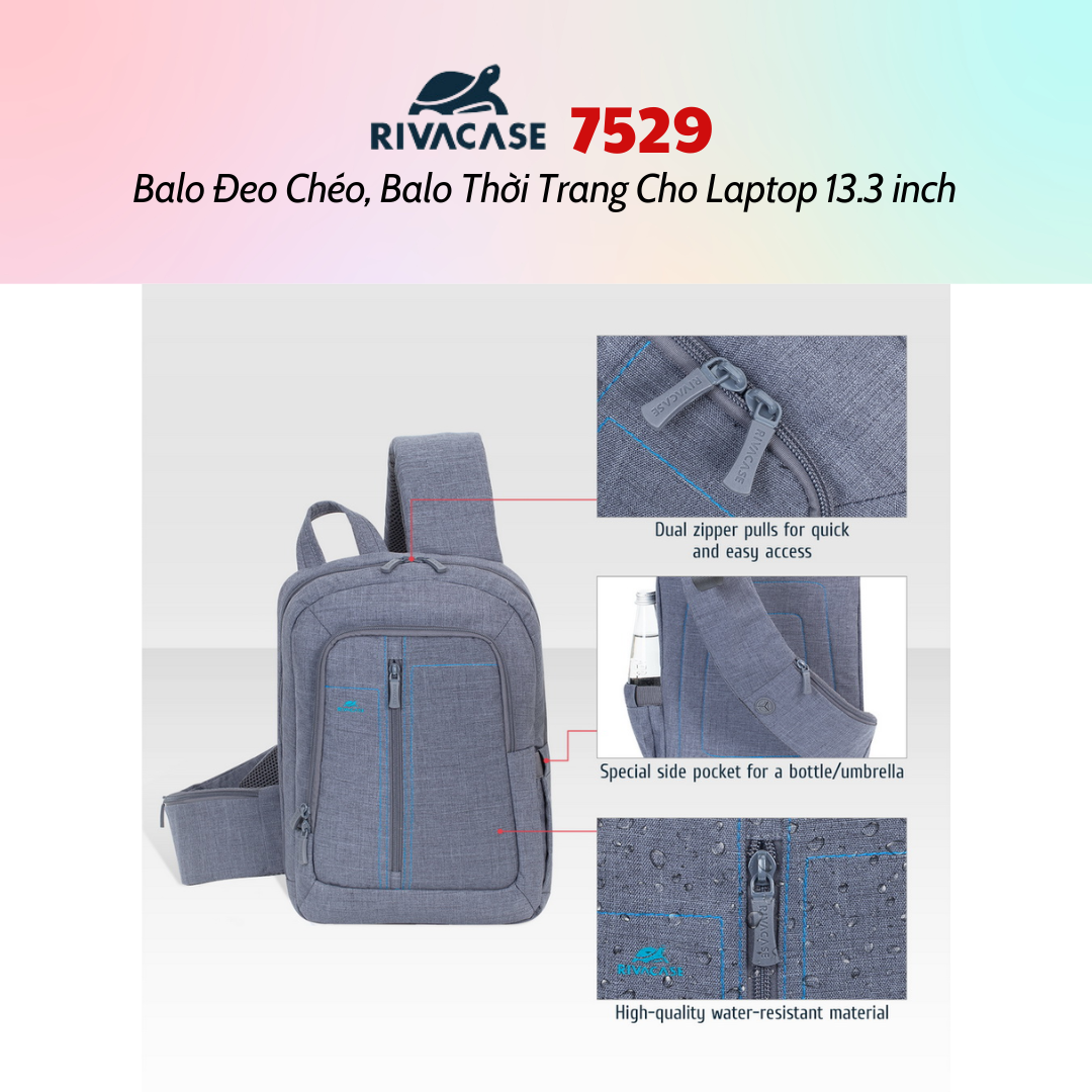 Balo Rivacase 7529  Đeo Chéo, Balo Thời Trang Cho Laptop 13.3 inch - Bảo Hành 24 Tháng - Hàng Chính Hãng