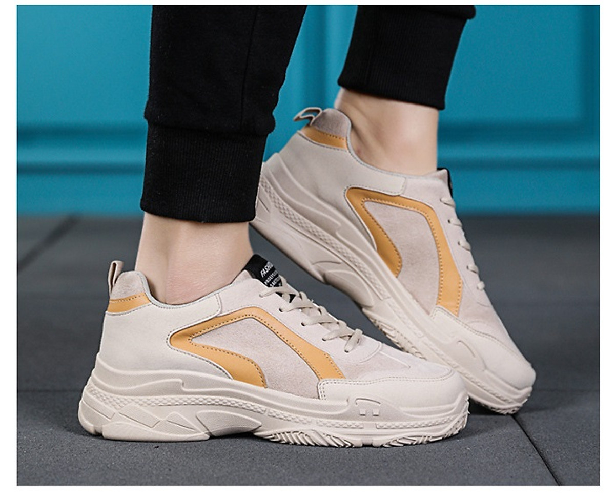 Giày thể thao nam,Giày sneaker nam S02 Đế Tăng Chiều Cao Màu Be Da Lộn Năng Động Trẻ Trung